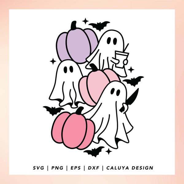 Cute Ghost SVG | Halloween Ghost SVG, png | Halloween Pumpkin SVG | Retro Halloween svg | Coffee Ghost svg | Halloween Shirt svg Cut File