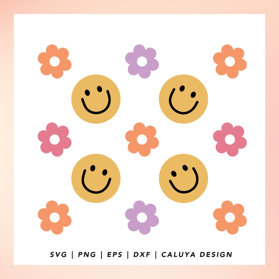Cute Retro Flower SVG | Groovy Smiley Face SVG | Retro Libbey Can Wrap ...