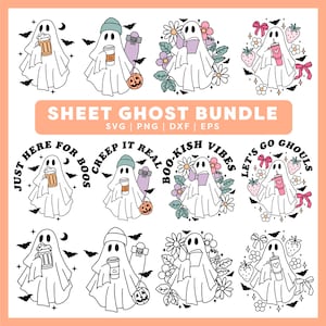 Sheet Ghost SVG Bundle | Halloween Ghost SVG Bundle | Cute Ghost svg, Reading Ghost SVG, Cute Ghost Sublimation png, Skateboard Ghost svg