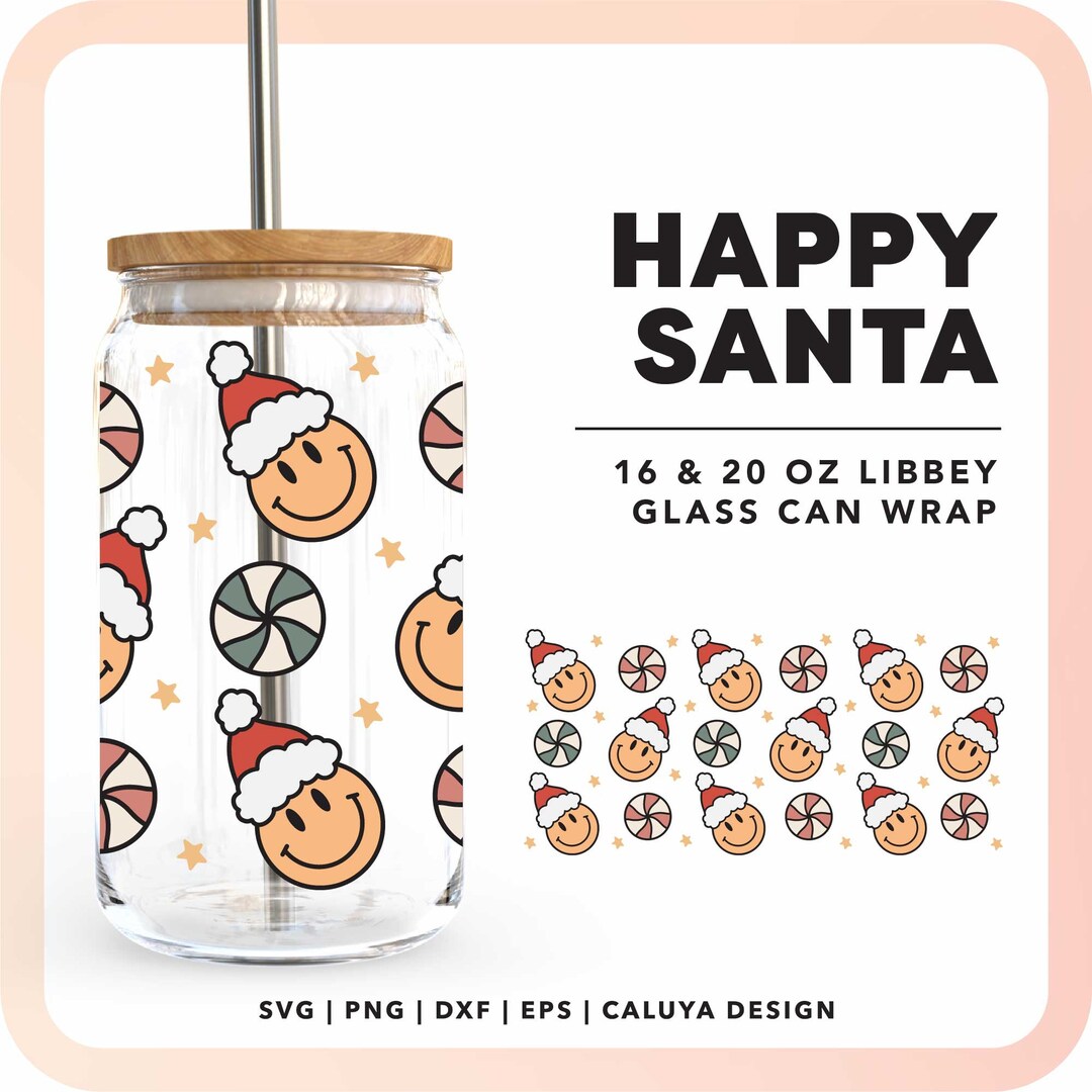 Retro Santa 16oz Libbey Can Wrap Svg | Christmas Beer Glass Can Full ...