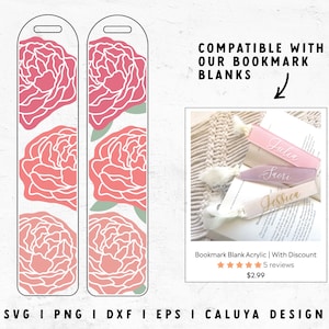 Bookmark SVG | Bookmark Template SVG | Peony svg | Boho Flower svg | Rose svg | Mothers Day svg | DIY Bookmark | Cricut, Cameo Silhouette