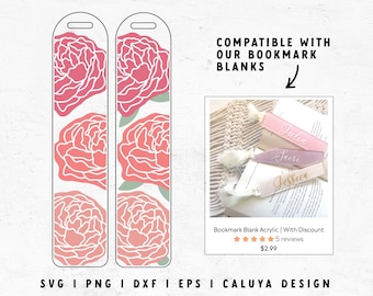 Bookmark SVG | Bookmark Template SVG | Peony svg | Boho Flower svg | Rose svg | Mothers Day svg | DIY Bookmark | Cricut, Cameo Silhouette