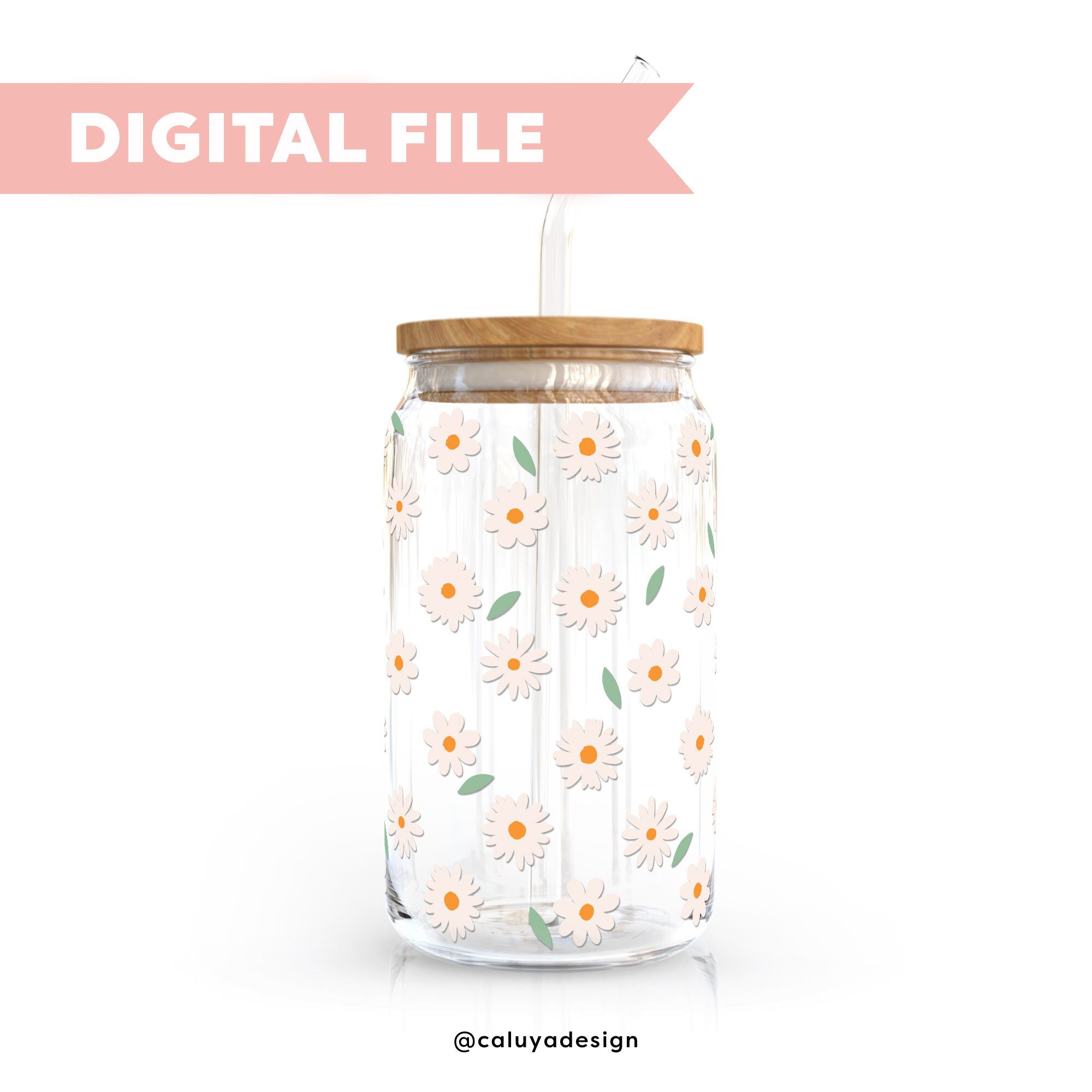 16oz Glass Can SVG Cut File | Simple Daisy Glass Can Cup Wrap SVG ...