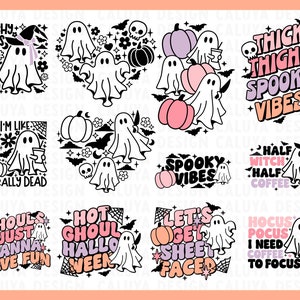 Halloween Ghost SVG Bundle, cute ghost svg file, ghost pumpkin svg, Retro Halloween SVG, Ghouls svg, Halloween shirt svg, Trendy Halloween image 3