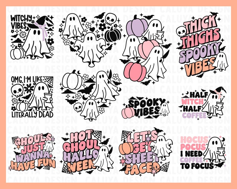 Halloween Ghost SVG Bundle, cute ghost svg file, ghost pumpkin svg, Retro Halloween SVG, Ghouls svg, Halloween shirt svg, Trendy Halloween image 3