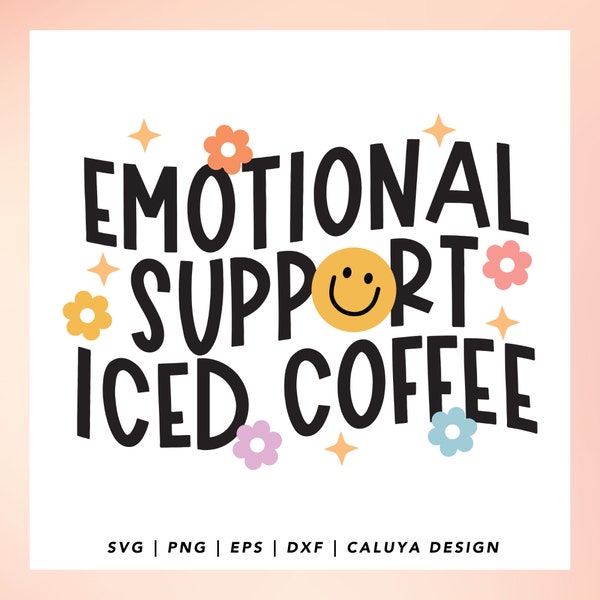 Emotional Support Ice Coffee SVG | Retro Smiley Face SVG, Trendy Quote svg, Cute Daisy svg, Libbey can wrap svg, Tumbler sticker svg Cricut