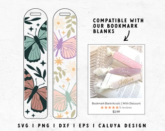 Butterfly Bookmark SVG | Bookmark Template SVG | Boho Butterfly svg | Botanical SVG | Spring Craft svg | Butterfly Cricut, Cameo Silhouette