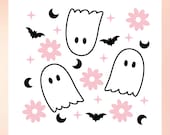Cute Ghost SVG | Cute Halloween SVG | Halloween Seamless Pattern SVG | Retro Halloween svg | Spooky svg | svg for Cricut, Cameo Silhouette