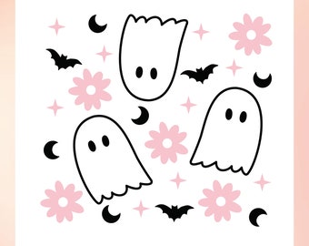 Cute Ghost SVG | Cute Halloween SVG | Halloween Seamless Pattern SVG | Retro Halloween svg | Spooky svg | svg for Cricut, Cameo Silhouette