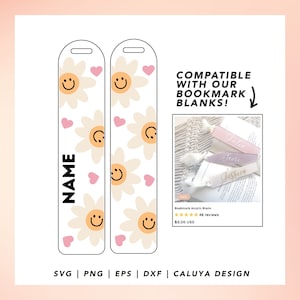 Bookmark Template SVG | Retro Daisy SVG, Floral Daisy SVG, acrylic bookmark svg, kids bookmark svg, Floral Smiley Face svg, Happy Face svg
