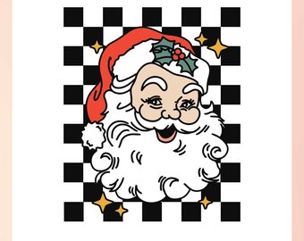 Retro Santa Claus SVG | Trendy Christmas SVG, Checker Santa SVG, Groovy Holiday svg, Boy Christmas Shirt svg, Holiday Sublimation Design png