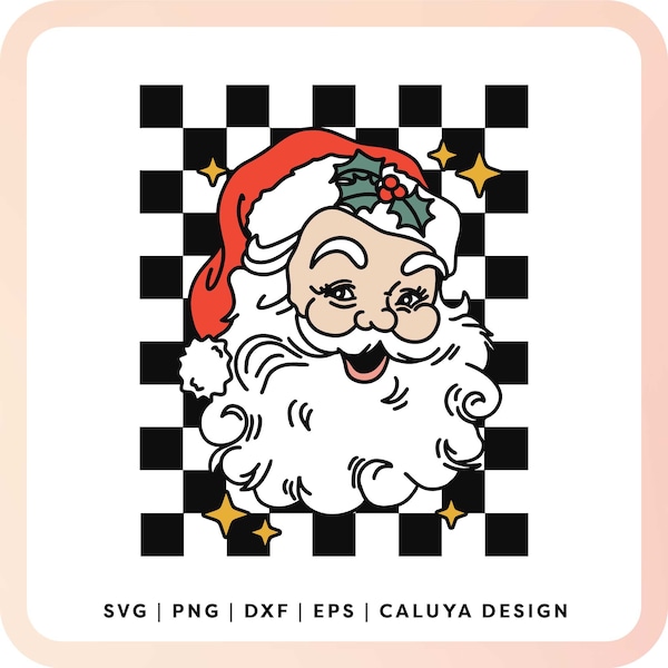 Retro Santa Claus SVG | Trendy Christmas SVG, Checker Santa SVG, Groovy Holiday svg, Boy Christmas Shirt svg, Holiday Sublimation Design png