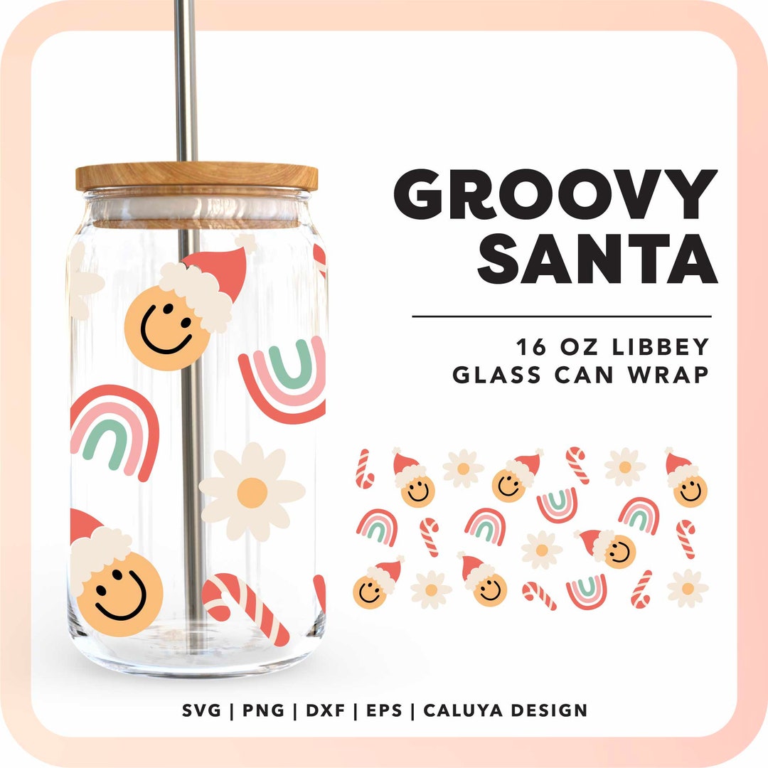 Retro Christmas 16oz Glass Can Wrap SVG | Groovy Holiday Libbey Can ...