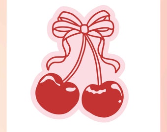 Coquette Cherry SVG | Cherry Bow SVG | Pink Bow Coquette SVG, Trendy Cherry svg, Coquette Aesthetic Cherry svg, Aesthetic Ribbon sublimation