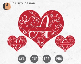 FREE SVG & PNG Link | Heart Monogram Cut Files, svg, png, dxf, eps | Commercial Use | circuit, cameo silhouette | Valentine Cut File