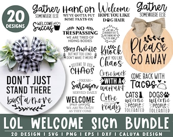 Welcome Sign SVG Bundle | Porch Sgin SVG | Welcome SVG | Funny Home Sign svg | Dog Mom svg | Circle Sign svg Cricut, Cameo Silhouette