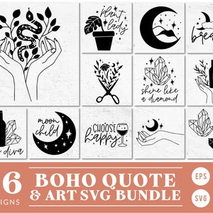 Boho Clipart SVG | Mystical Moon SVG | Mystical Snake SVG | Boho Gems svg | Botanical svg | Gift For Wine Lover | Cricut, Cameo Silhouette