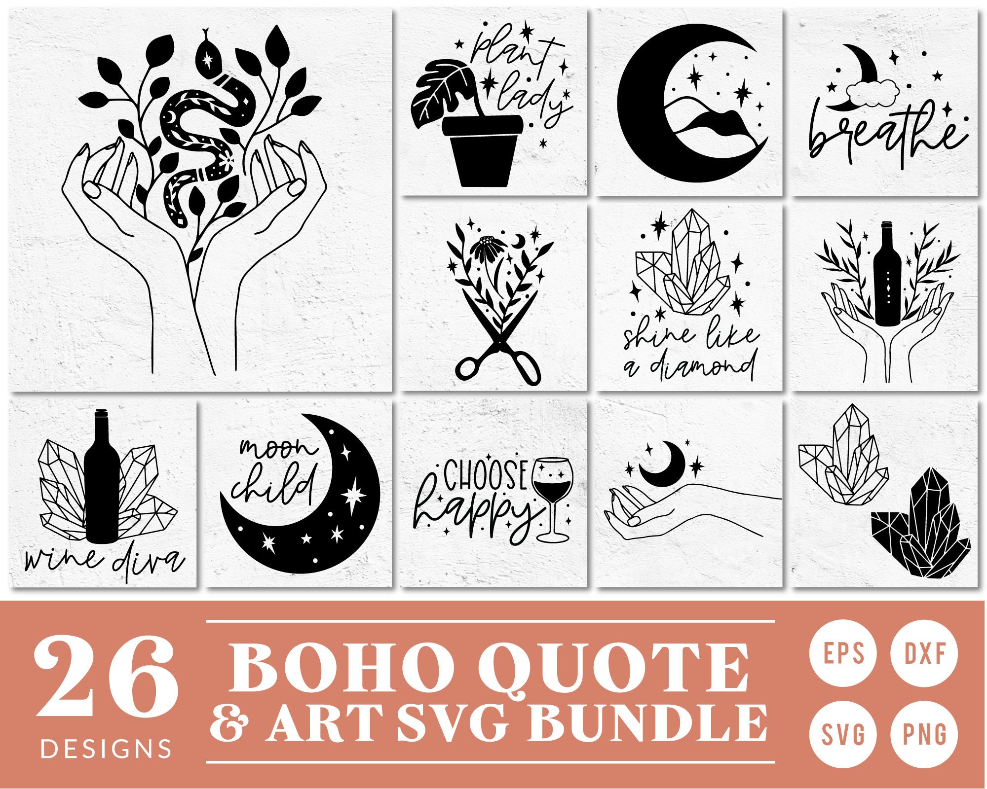 Boho Clipart & Quote SVG Cutting File For Cricut Cameo Etsy