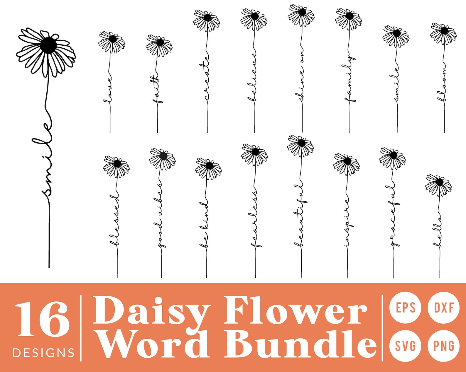 Daisy Flower with Word SVG Cut File Bundle for Cricut Cameo Etsy