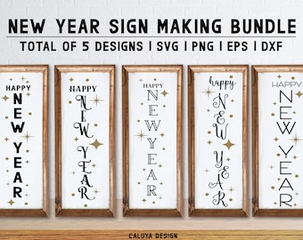 New Year Sign Making SVG Cut File Bundle | New Year SVG | New Year DIY Sign Making | New Year Sign Design Bundle | Vector New Year Sign