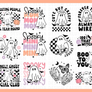 Halloween Ghost SVG Bundle, cute ghost svg file, ghost pumpkin svg, Retro Halloween SVG, Ghouls svg, Halloween shirt svg, Trendy Halloween image 5