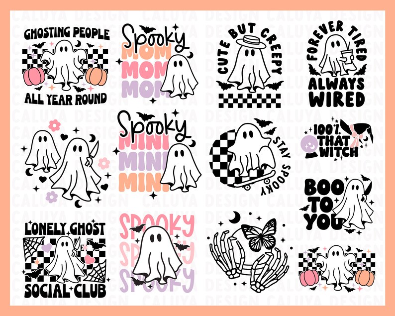 Halloween Ghost SVG Bundle, cute ghost svg file, ghost pumpkin svg, Retro Halloween SVG, Ghouls svg, Halloween shirt svg, Trendy Halloween image 5