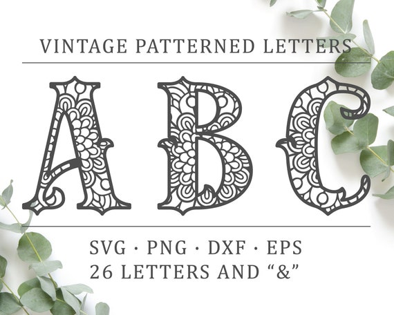 Download Vintage Patterned Letters Svg Cut File Cricut Font Vintage Etsy