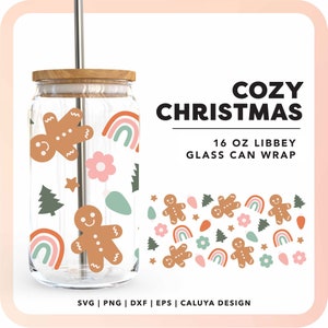 16oz Cozy Christmas Libbey Can Wrap SVG | Gingerbread Man SVG, Retro Christmas Beer Can Wrap SVG, Holiday Rainbow Full Wrap, Sublimation png