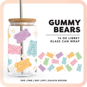 16oz Libbey Can Wrap SVG | Trendy Gummy Bear SVG | Kawaii Bear SVG | Retro Flower svg | Trendy Cup Wrap Sublimation png | Beer Glass Can
