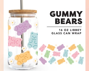 16oz Libbey Can Wrap SVG | Trendy Gummy Bear SVG | Kawaii Bear SVG | Retro Flower svg | Trendy Cup Wrap Sublimation png | Beer Glass Can