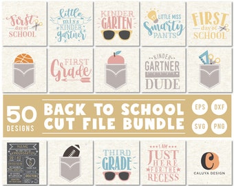 Puede incluir: Un conjunto de 50 diseños de archivos de corte de regreso a la escuela en una variedad de estilos, que incluyen diseños de bolsillo, gafas de sol y texto. Los diseños son perfectos para crear útiles escolares, decoraciones y regalos personalizados.