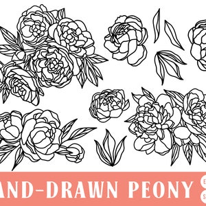 PEONY SVG | Rose SVG | Flower svg | Spring Flower svg Bundle | Botanical svg | flower bouquet svg | Mothers day svg Cricut, Cameo Silhouette