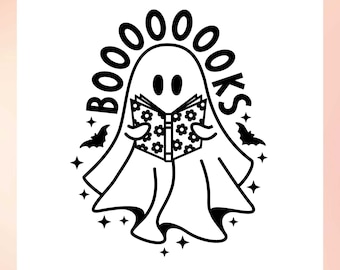 Cute Ghost SVG Book Lover Cute Ghost SVG, Halloween Ghost Book Nerd svg, Read More Books svg, Spooky Season svg, Retro Book Ghost svg