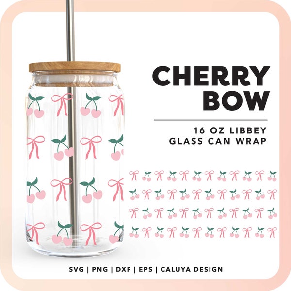 16oz Libbey Can Wrap SVG | Cute Cherry SVG | Fruits Glass Can Wrap SVG | Coquette Bow svg | Trendy Cup svg | Beer Glass Can Wrap Sublimation