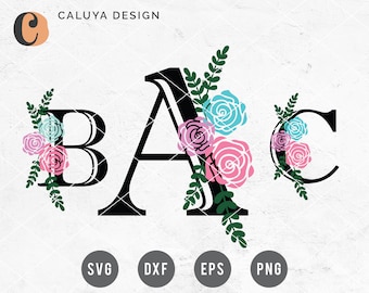Floral Alphabet Cut Files, svg, png, dxf, eps | Cricut, Cameo Silhouette | Wedding Monogram, Floral Monogram, Flower Letters Cut File SVG