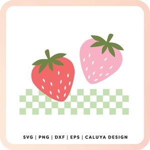 Retro Strawberry with Checkered Background SVG | Trendy Cute Strawberry svg | Cute Fruits svg, Party Decoration svg, Strawberry Sublimation