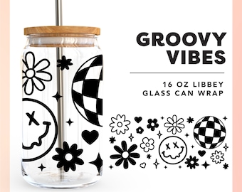 Y2K Libbey Can Wrap SVG | Retro Glass Can Wrap SVG | beer can glass wrap png svg | 16oz glass can wrap svg | mom glass can wrap svg Smiley