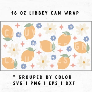 16oz Libbey Can Wrap SVG | Cute Lemon SVG | Retro Flower SVG | Glass ...