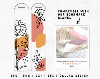 Bookmark SVG | Bookmark template SVG | Boho Botanical svg | Boho Flower svg | Hand Drawn Flower svg | DIY Bookmark Cricut, Cameo Silhouette