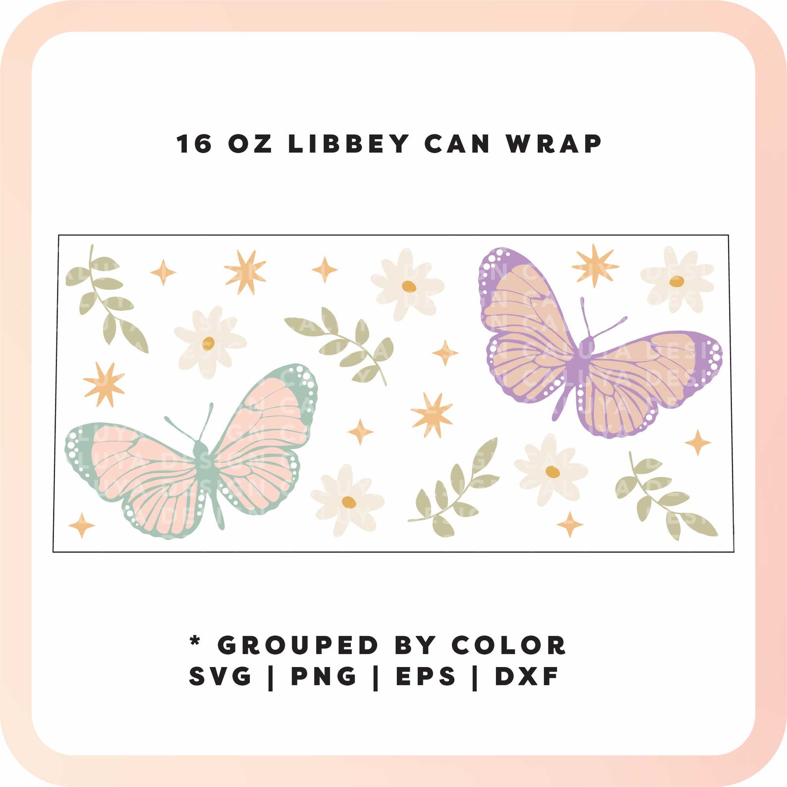 16oz Butterfly Libbey Can Wrap SVG | Botanical Beer Glass Can Full Wrap ...