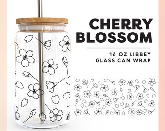 16oz Libbey Can Wrap SVG | Cherry Blossom SVG | Sakura SVG | Spring Beer Can Cup Wrap svg | Glass Can Wrap svg | Floral Sublimation cup png