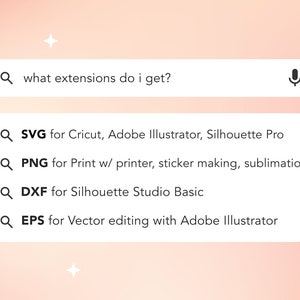 Puede incluir: Una lista de extensiones de archivo que se utilizan com&uacute;nmente para proyectos de dise&ntilde;o digital, incluidos SVG, PNG, DXF y EPS. La lista incluye descripciones de cada tipo de archivo y sus usos t&iacute;picos.