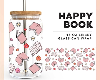 16oz Libbey Can Wrap SVG | Floral Book SVG | Book Glass Can Wrap SVG | Book Reader svg | Book Lover svg | Beer Glass Can Wrap Sublimation