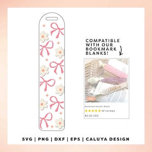 Bookmark Template SVG | Coquette Bow SVG | Girly Floral Bookmark SVG | Girly Ribbon svg | Printable Bookmark png | Bookmark Sublimation png