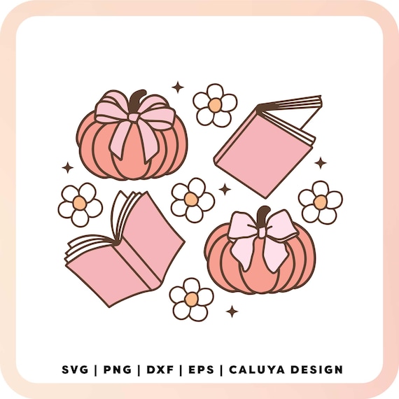 Trendy Fall Pumpkin SVG | Girly Coquette Bow SVG | Girly Ribbon SVG | Book Lover svg, Fall Bookish svg, Girly Pumpkin Sublimation png file