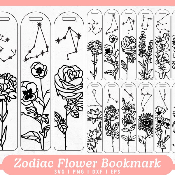 Bookmark SVG | Bookmark Template SVG | zodiac sign svg bundle | zodiac birthday svg | Horoscope SVG, constellation svg, Floral Bookmark svg