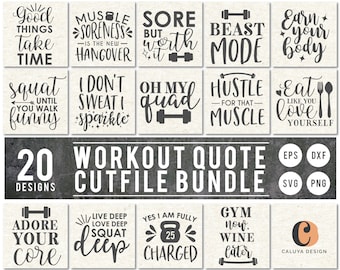 Workout Quote SVG Cut File Bundle Deal | Cut File for Cricut & Cameo Silhouette | Quote DXF Cut File | Gym Exercise Cut File for Cricut