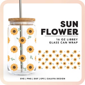 Sunflower 16oz Libbey Can Wrap SVG | Summer Cup Wrap SVG | Wildflower Beer Can Glass SVG | Simple Sunflower svg, cup wrap sublimation file