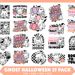Halloween Ghost SVG Bundle, cute ghost svg file, ghost pumpkin svg, Retro Halloween SVG, Ghouls svg, Halloween shirt svg, Trendy Halloween image 1