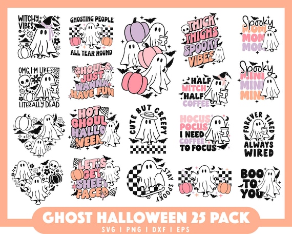 Halloween Ghost SVG Bundle, cute ghost svg file, ghost pumpkin svg, Retro Halloween SVG, Ghouls svg, Halloween shirt svg, Trendy Halloween